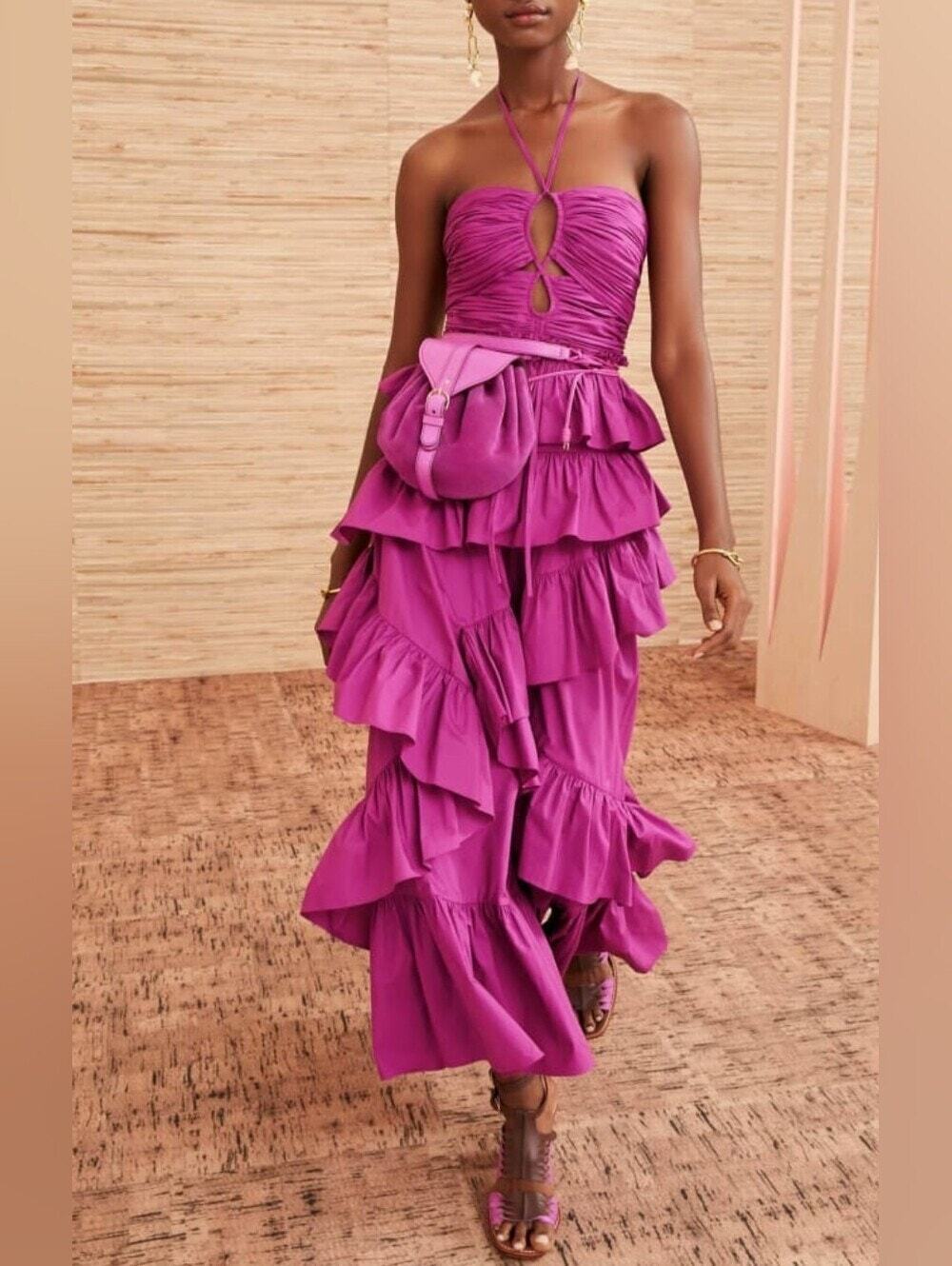 Ulla Johnson Simona Maxi Dress Orchid Cotton Halter Cutout Ruffle Tiered 4